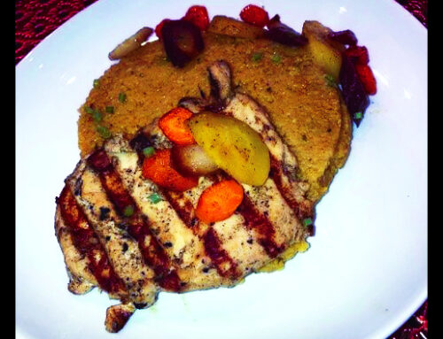 Chicken breast and roasted rainbow carrots