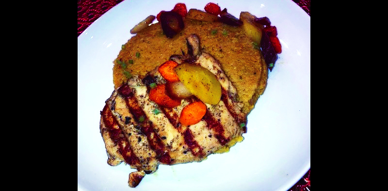 chicken breast and roasted rainbow carrots